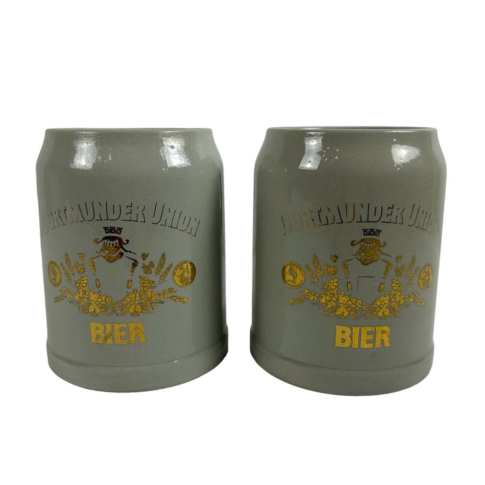 Dortmunder Union Pottery Gold design 0.5L Ambert BIER Steins Set of 2 VG